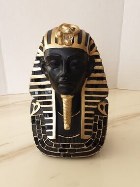 King Tutankhamun Egyptian Black Gold Bust Statue